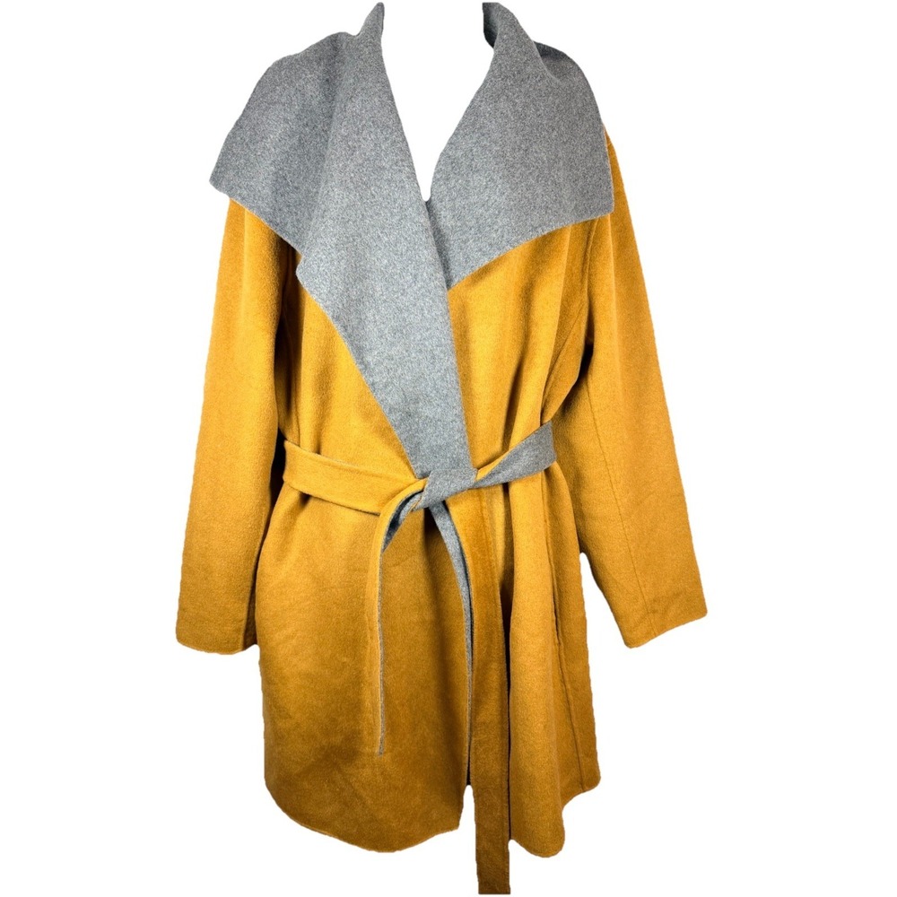 Summersalt The Warmest Wool Wrap Coat 2XL Mustard Gray Belted Luxury Capsule - Picture 2 of 13